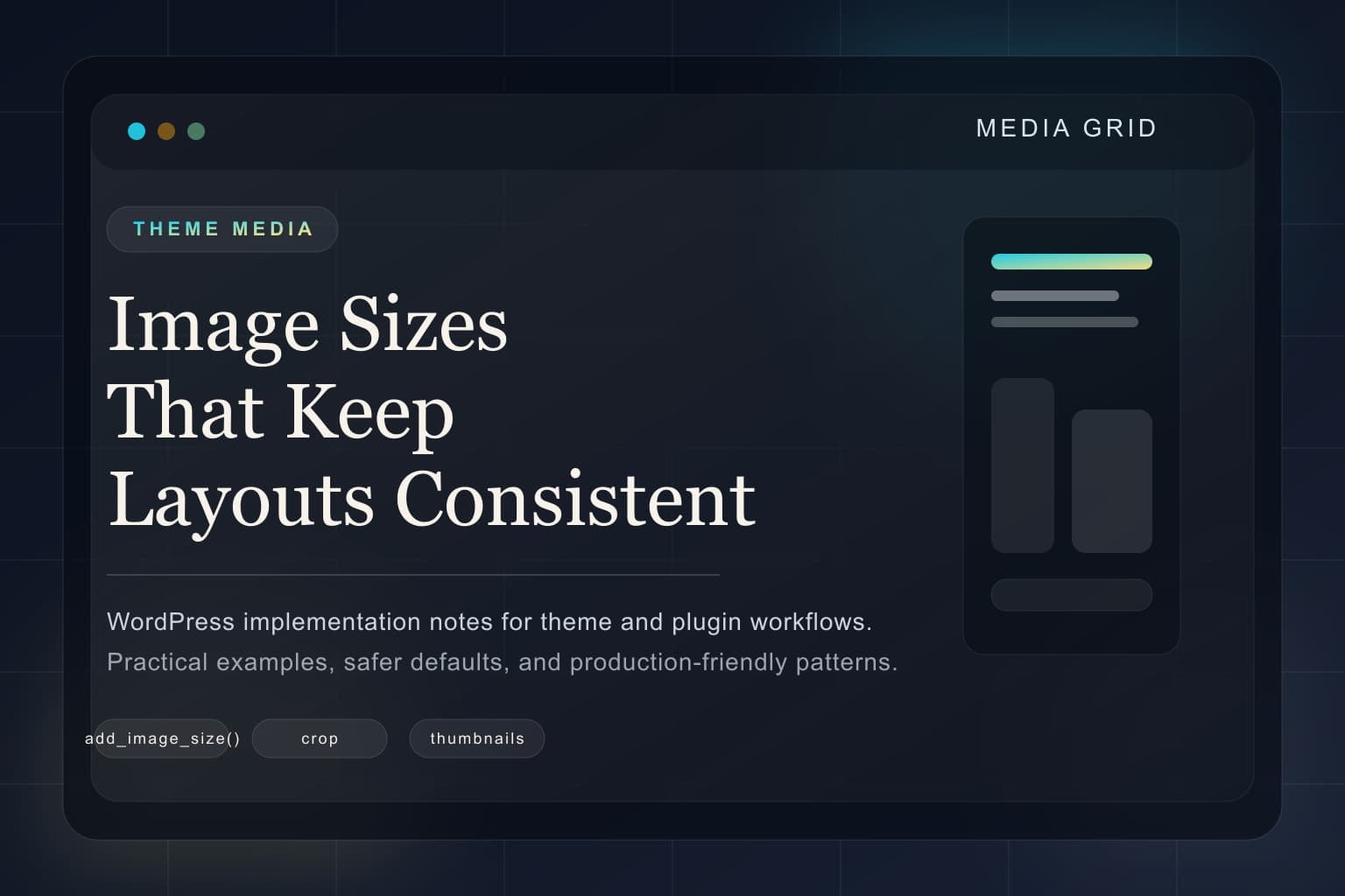 Abstract media layout representing custom WordPress image sizes for themes.