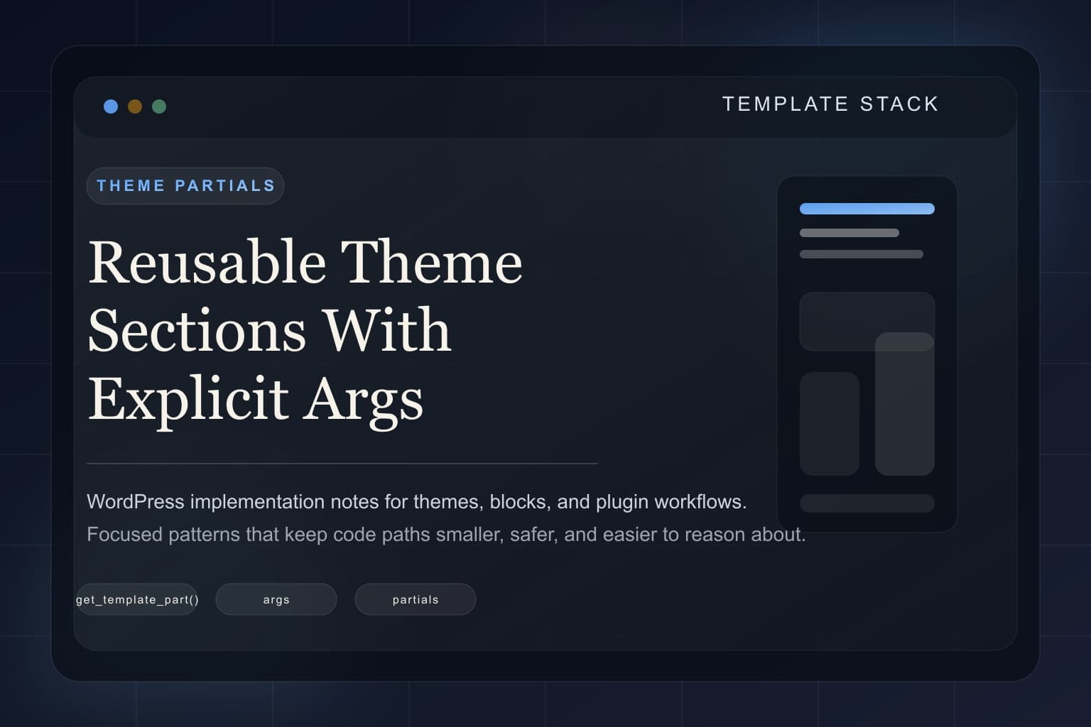 Abstract theme template stack representing reusable WordPress partials.