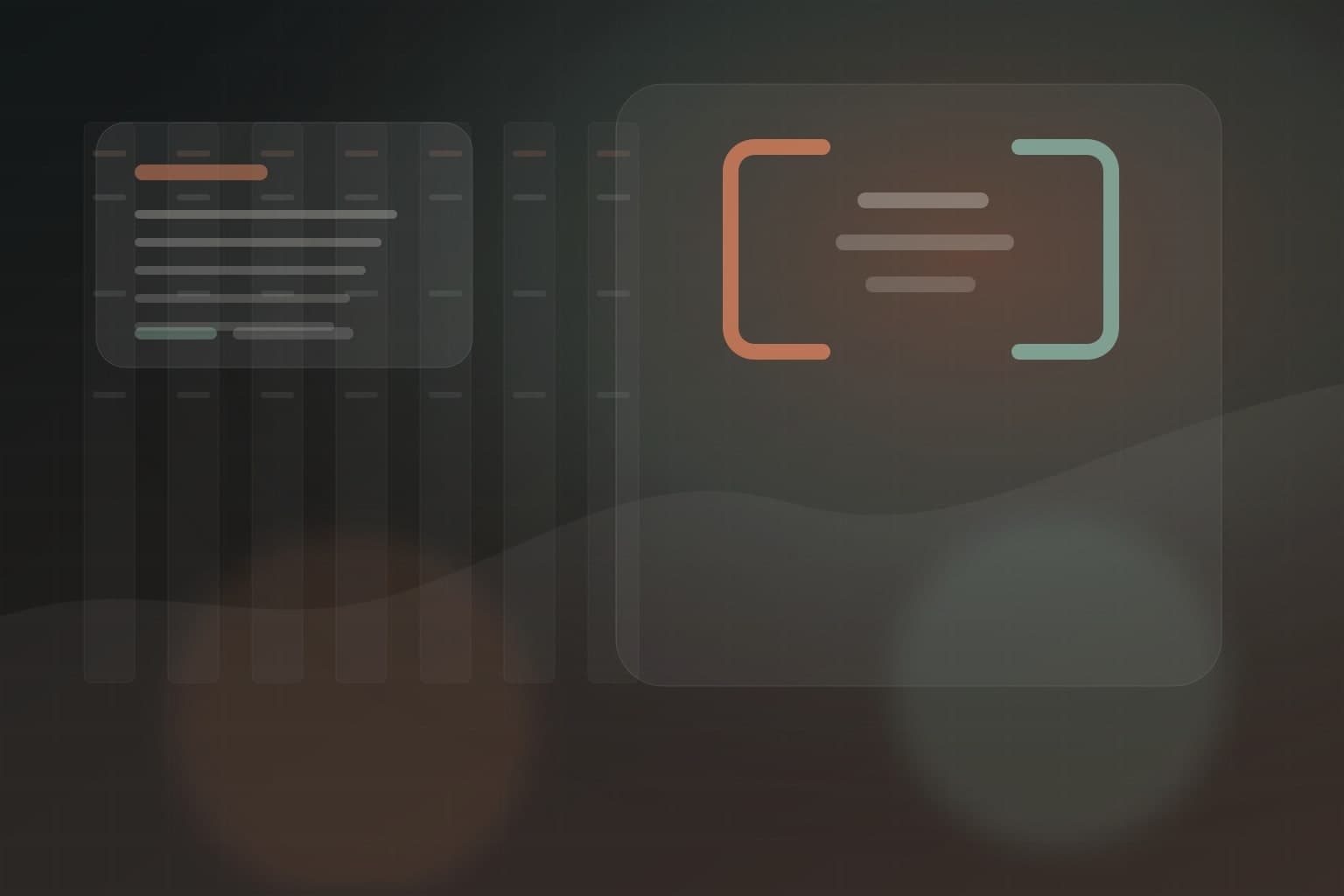 Abstract bracket-shaped interface composition representing safe WordPress shortcode output.