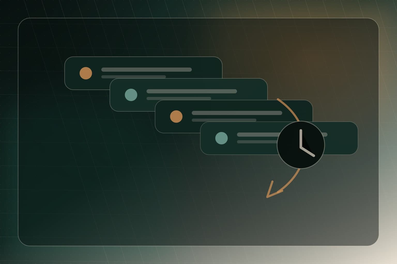 Abstract cache layers and clock representing the WordPress Transients API.