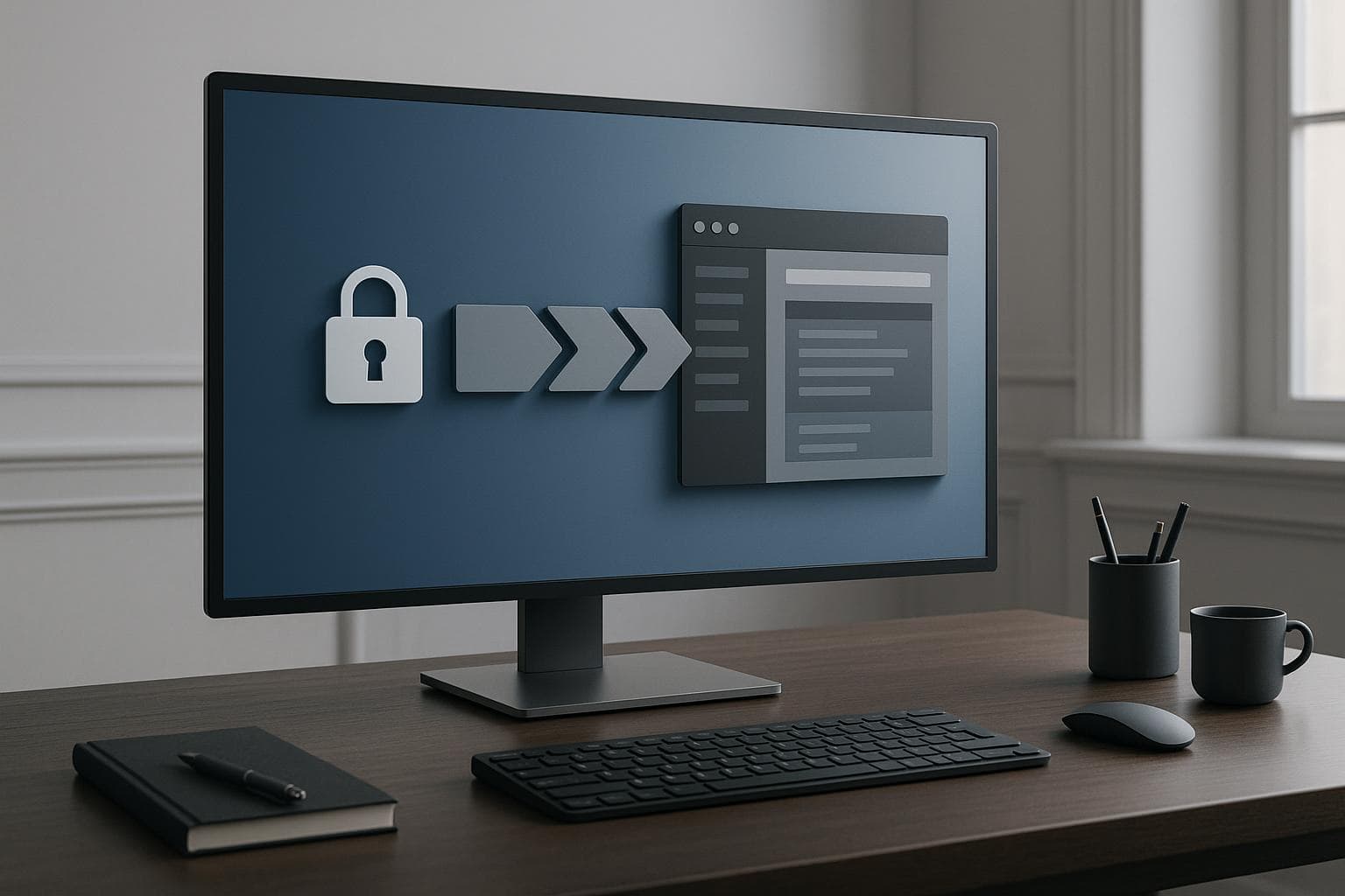Refined workstation visualizing a secure navigation path into the WordPress admin dashboard.