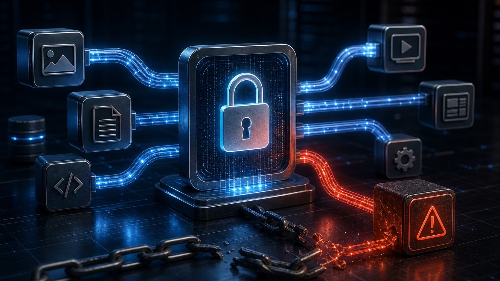 Secure HTTPS flow disrupted by one unsafe branch to represent mixed content issues.