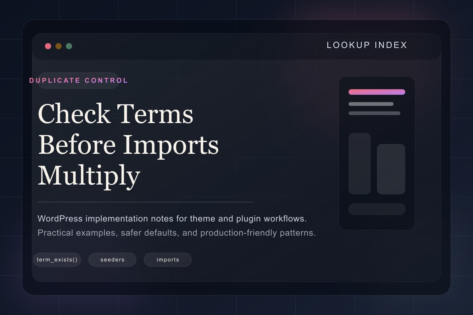 Abstract lookup interface representing duplicate term checks in WordPress.