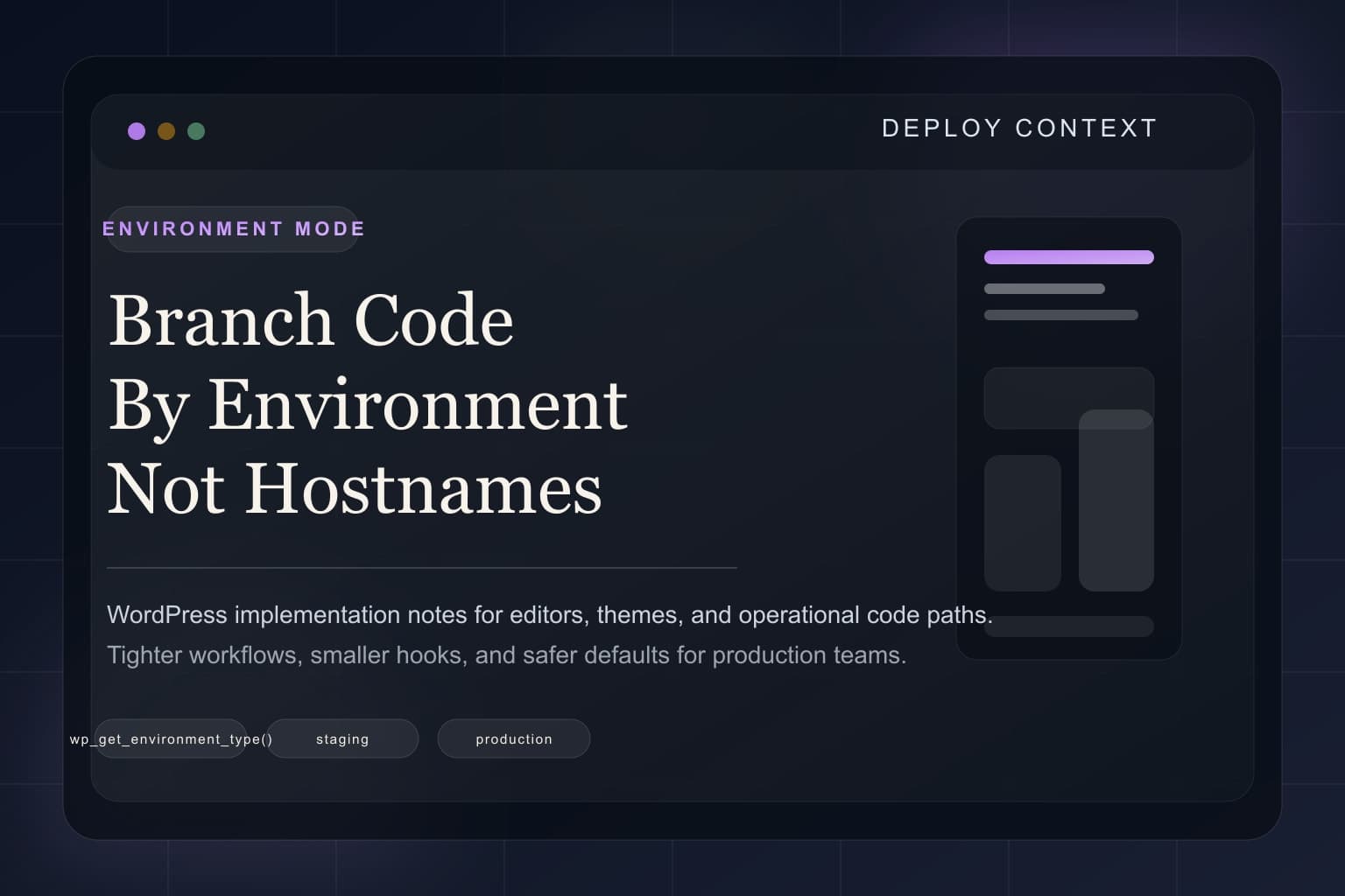 Abstract deploy context representing environment-aware WordPress behavior.