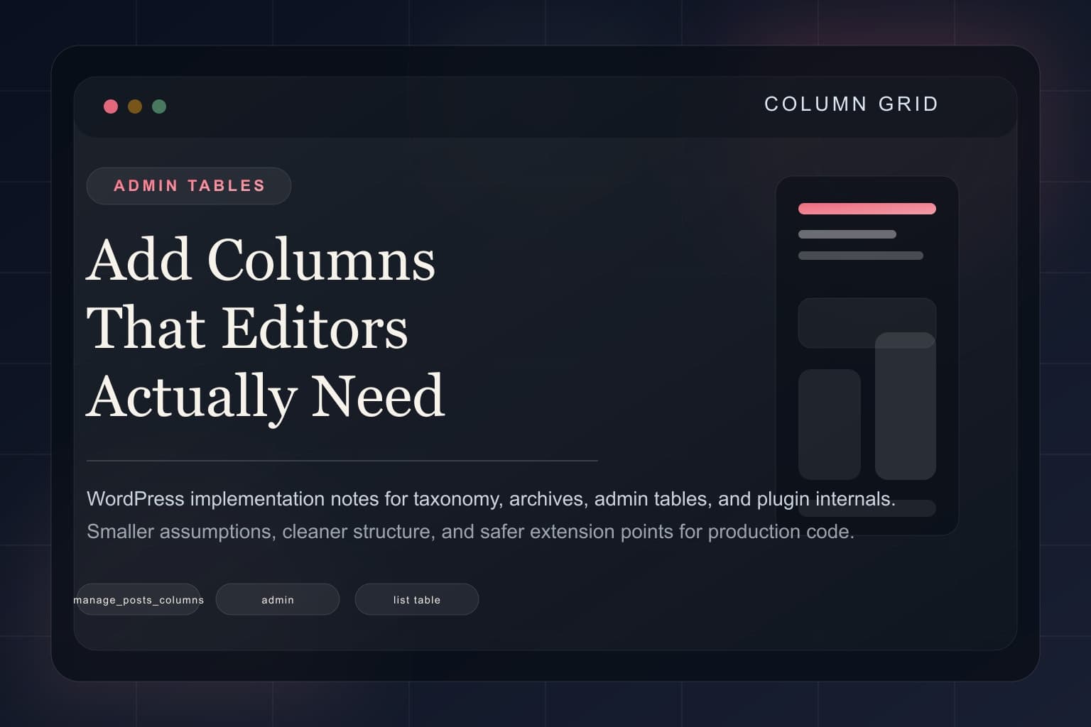 WordPress admin list table with custom review state columns in a polished dashboard-style cover image.